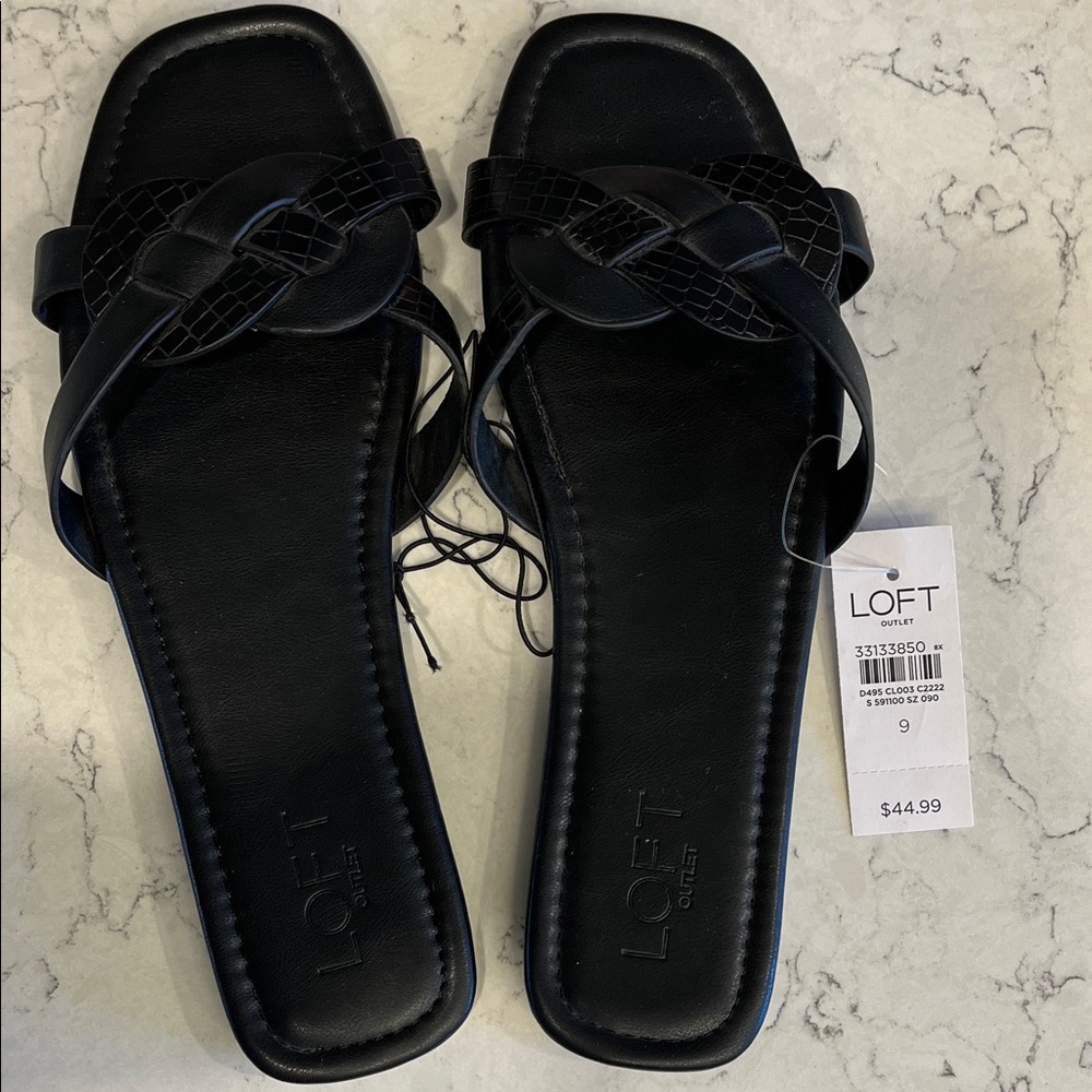 LOFT Women's Elegant Black Flat Sandals Size 9